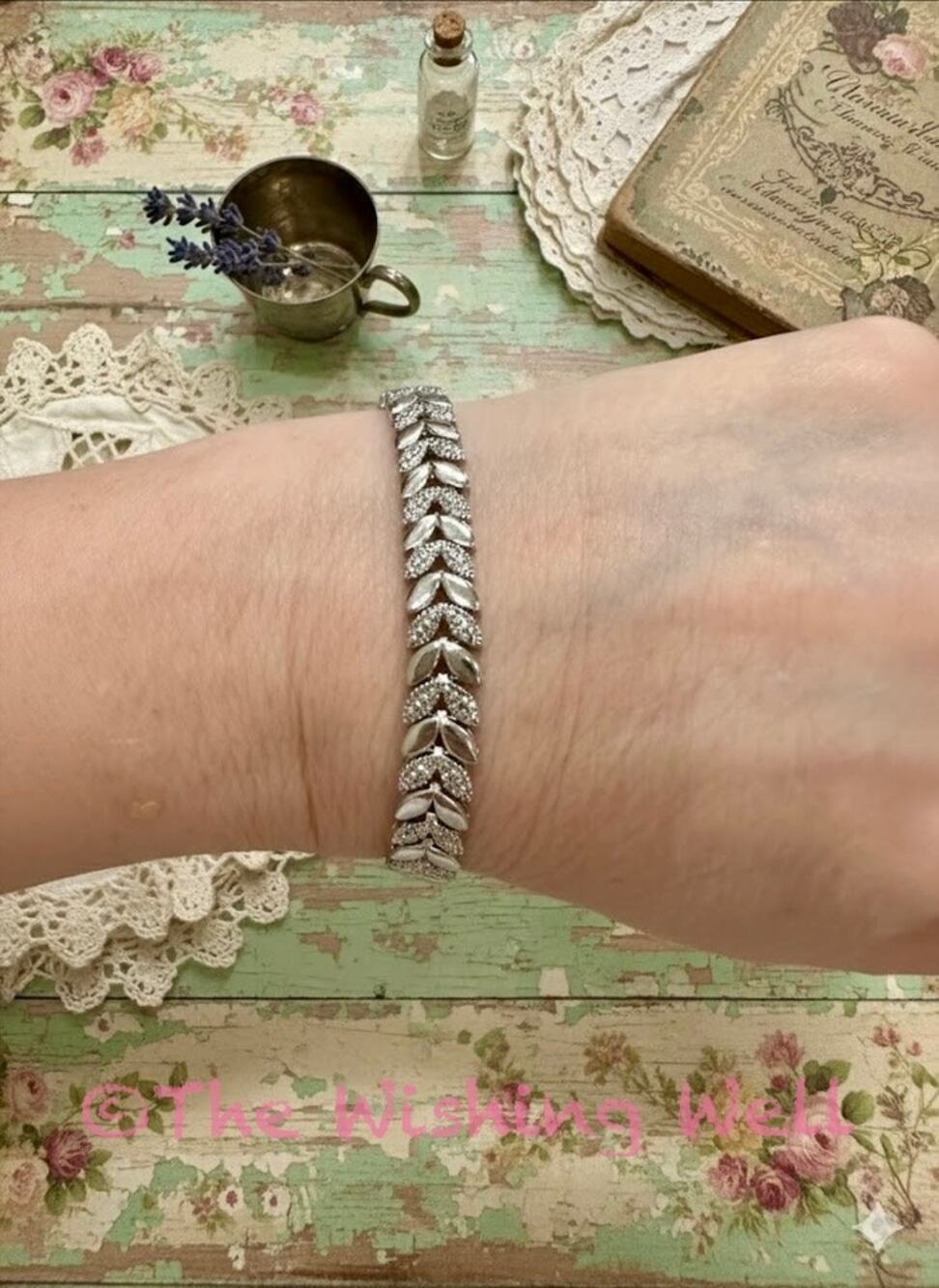 Vintage FAS Sterling Silver 925 Diamond Illusion Tennis Bracelet Leaf Link 7 18g